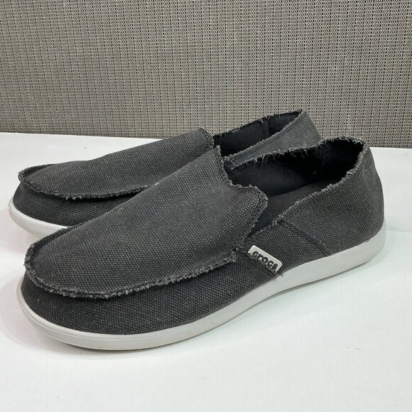 Mens Crocs Santa Cruz Canvas Slip-On Shoes Gray Frayed Edge Casual Style M12 - Picture 4 of 8